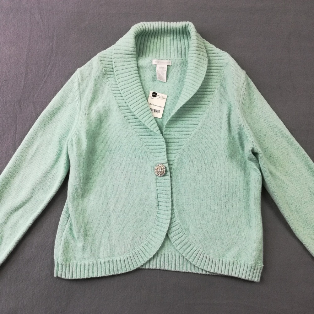 Worthington Womens Sweater Cardigan Angora Hair Blend Silver Sage Green L‎ New